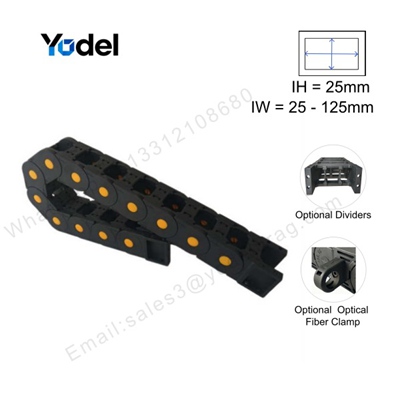 Yodel bridge type plastic cable drag chain with yellow pins IH 25mm