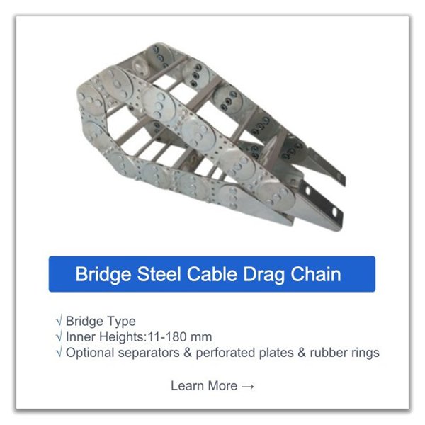 Customized galvanized and stainless steel bridge drag chain with inner heights 11-180mm, optional separators and perforated plates