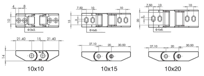 connector details for mini nylon drag chain for 3D printer 