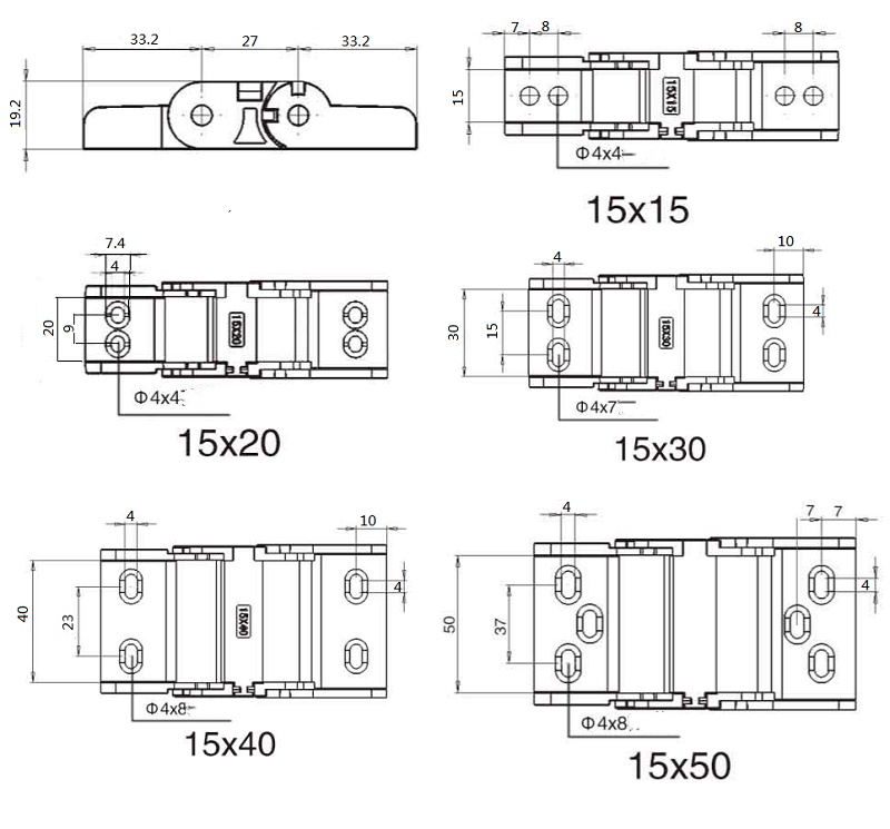 mounting end connectors for 15mm semi-closed cable carrier 
