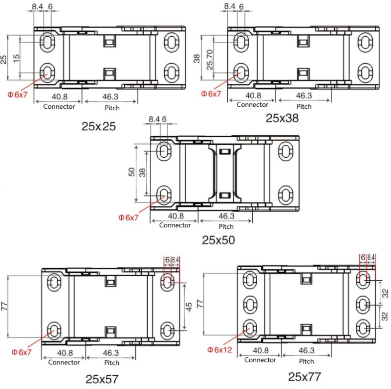 slanted end connectors' drawing of automation cable chain robot7th axis enery chain
