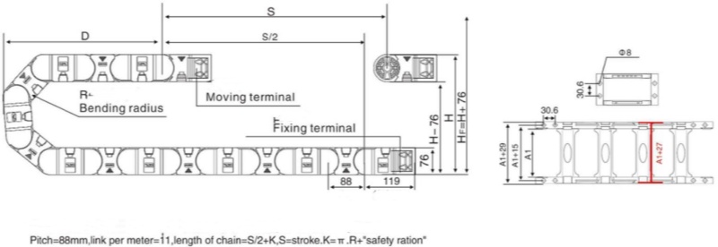 chain links structure of reinforced cable drag chain for mining and engineering machinery 