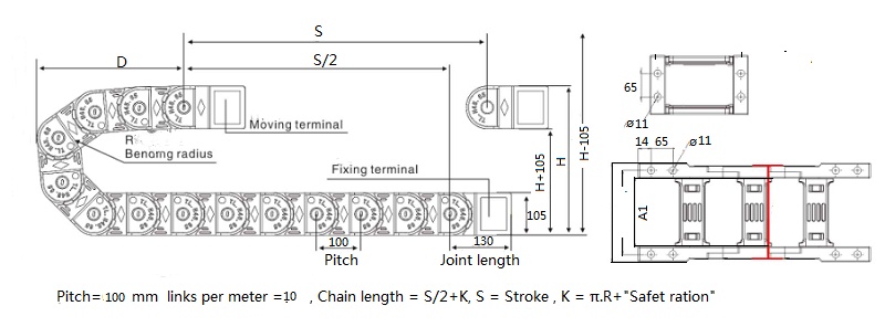 plastic track chain structure inner height 80mm for industrial robot 