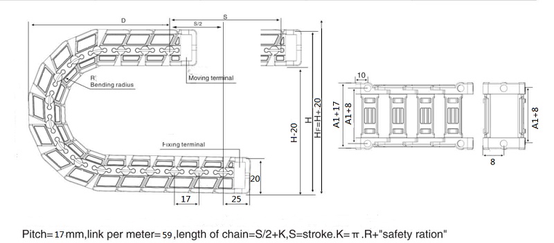 structure diagram of height 15mm quiet drag chain