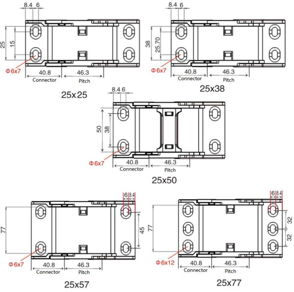25x38-plastic-energy-chain 25 series black plastic cable drag chain -mounting connectors dimensions