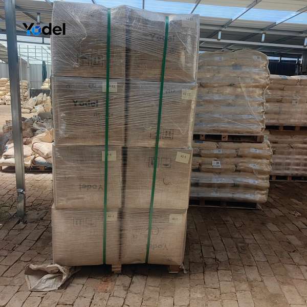 Palletized export carton boxes wrapped in protective film for nylon drag chain 45x150 global delivery