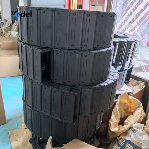 cable carrier chain 55x200 heavy duty enclosed type finished products stacked for packaging and shipping