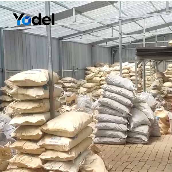 Raw material warehouse storing 30 percent glass fiber reinforced PA66 nylon pellets for flexible cable tray chain