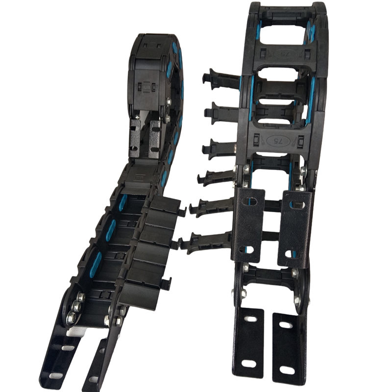 C58mm Series  heavy duty enclosed energy chain side open type plastic cable chain with robust metal mounting brackets 