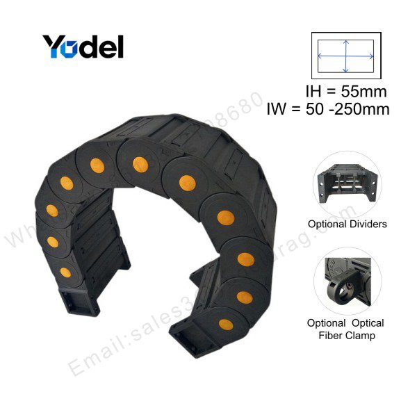55x150 Enclosed Cable Drag Chain - Dust-Proof Cable Carrier for Harsh Industrial Environments