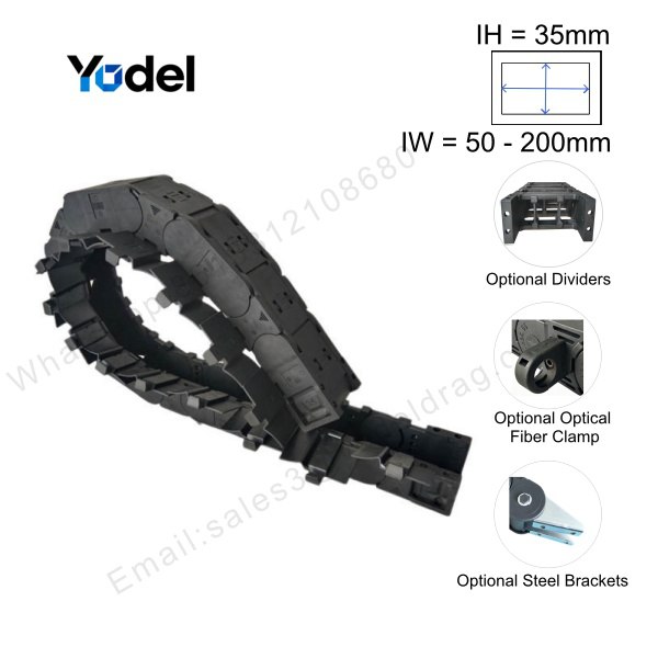Black Drag Chain Size 100/35 Heavy-Duty Snap-Open Enclosed Cable Carrier