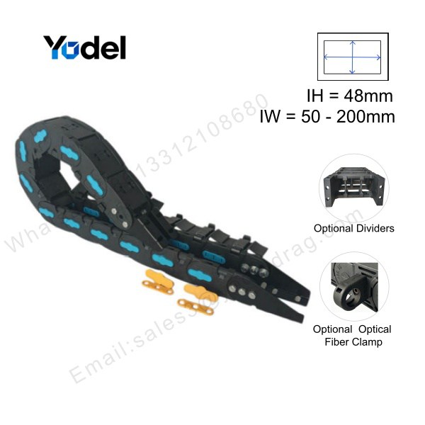 (48x150mm / R200)Enclosed Side-Open Plastic Nylon Cable Carrier for Long Travel Applications 
