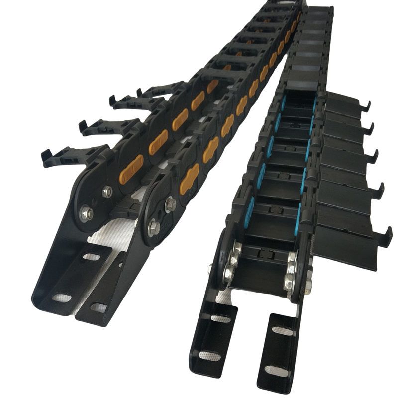 C38mm Series side opening glassfiber reinforced plastic cable drag chain with steel end brackets 
