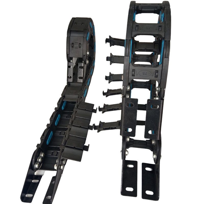 C58mm Series  heavy duty enclosed energy chain side open type plastic cable chain with robust metal mounting brackets 