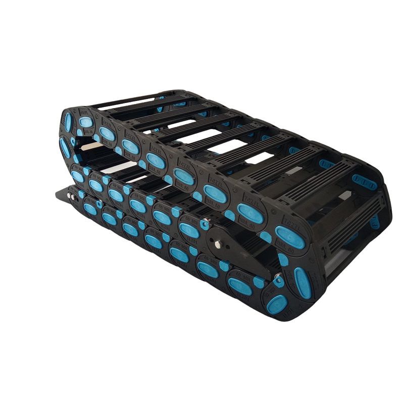 Inner height 38mm series heavy duty long travel plastic drag chain sliding cable chain with rollers and metal end brackets 