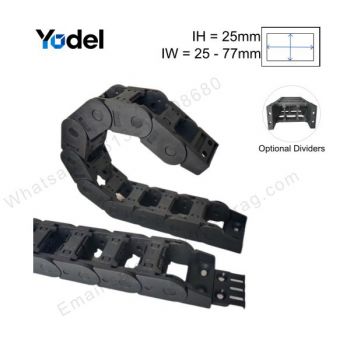 25x38 Plastic Cable Chain - Black Nylon Cable Drag Carrier with Triangular Angle Connectors & Comb Plates